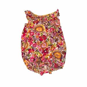 Vera Bradley Floral Bubble Romper Pink Orange Yellow 3-6M